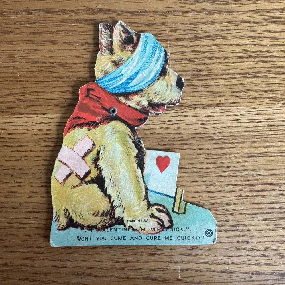 Vintage‎ 1950s Valentine Card Dog Bandaged Sickly Made in USA